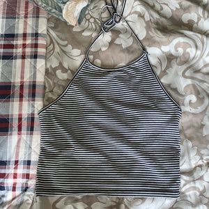 Brandy Black and White Striped Halter Neck Top